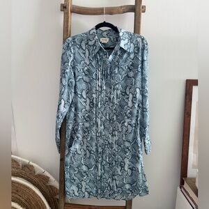 Blue Snake Print Shirt Dress